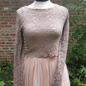 Dusty Lilac Lace Sheer Long Sleeve Crop Top Small